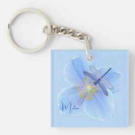 Dragonfly auf Blue Poppy Schlüsselanhänger Keyring