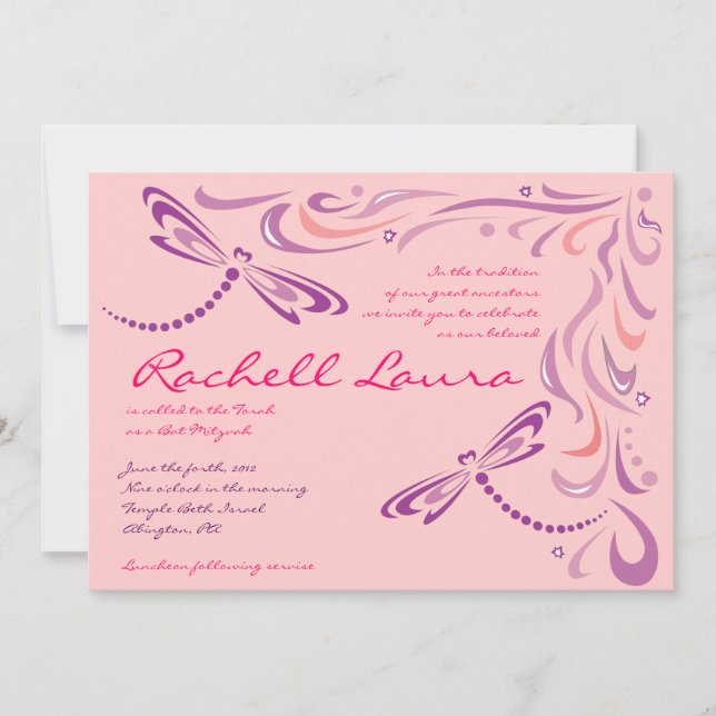 Dragonfly Bat Mitzvah Einladung Jüdisch (Vorderseite)