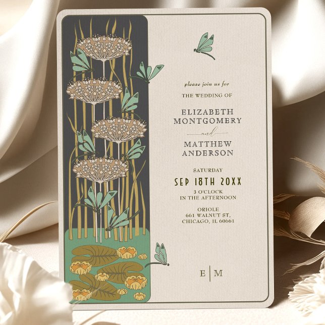 Dragonfly Belle Epoque Art Nouveau Wedding Einladung (Von Creator hochgeladen)