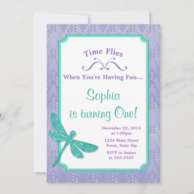 Dragonfly Birthday Einladung Pink Glitzer Girl (Vorderseite)