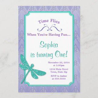 Dragonfly Birthday Einladung Pink Glitzer Girl