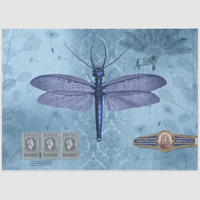 Dragonfly Blue Decoupage Tissue Paper Seidenpapier (Vorderseite)