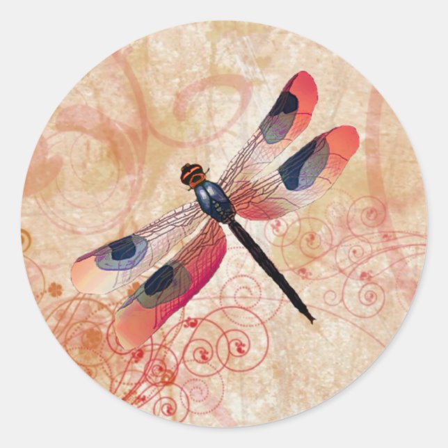 Dragonfly-Blüh Runder Aufkleber (Vorderseite)