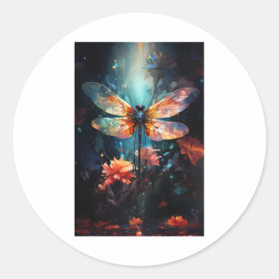 Dragonfly Blume Kunst, Dichtung Runder Aufkleber