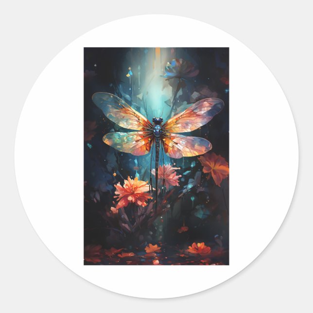 Dragonfly Blume Kunst, Dichtung Runder Aufkleber (Vorderseite)