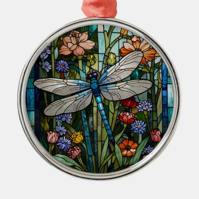 Dragonfly boho floral botanical stain glass ornament aus metall (Vorne)