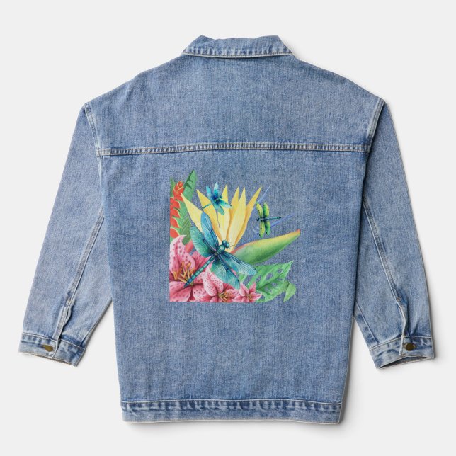 Dragonfly Botanical Paradise Denim-Jacke Jeansjacke (Rückseite)