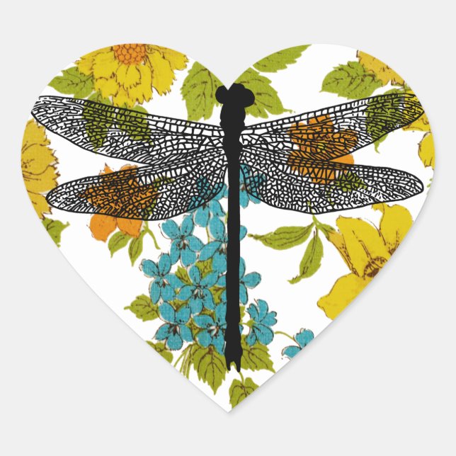 Dragonfly Bug Insect Blume Silhouette Herz-Aufkleber (Vorderseite)