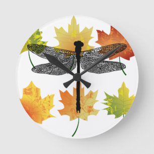 Dragonfly Bug Insect Silhouette Blatt Art Runde Wanduhr