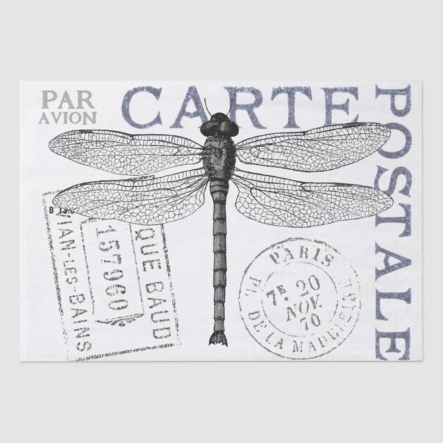 Dragonfly Carte Postale Französisch Postmark Decou Seidenpapier (Vorderseite)
