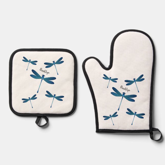 Dragonfly-Cartoon Ofenhandschuh & Topflappen-Set (Vorderseite)