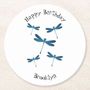 Dragonfly-Cartoon Runder Pappuntersetzer