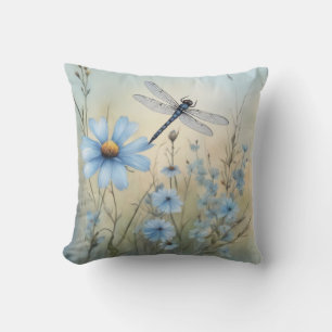 Dragonfly Charisma   Aquarellfarbene Wildblume Kissen