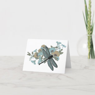Dragonfly Chic Stilvolle Blume Blues Gray Gold Dankeskarte