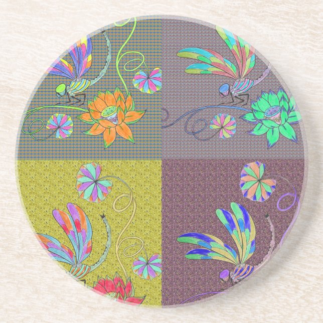 Dragonfly Collage Sandstein Untersetzer (Vorne)