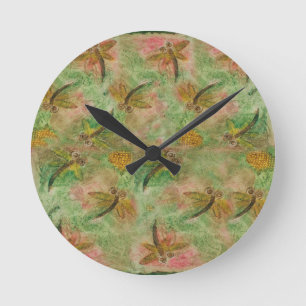 Dragonfly Cotton Candy Runde Wanduhr