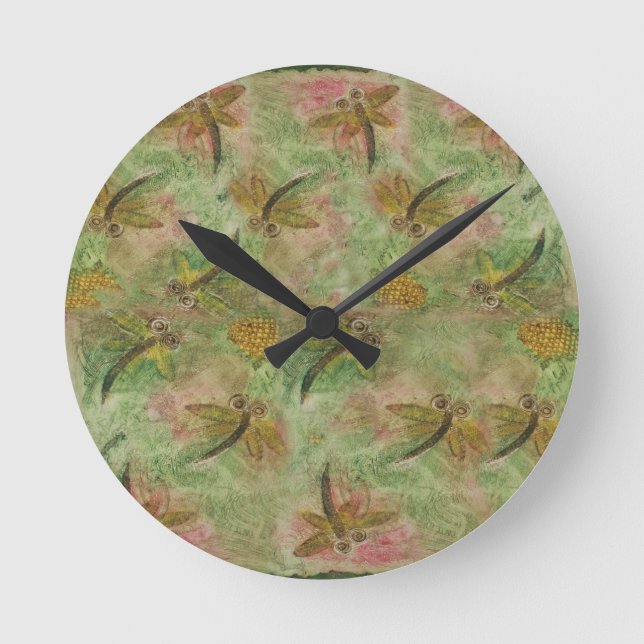 Dragonfly Cotton Candy Runde Wanduhr (Vorderseite)