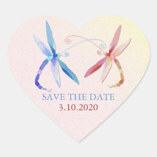 Dragonfly Couple Wedding rettet das Datum Herz-Aufkleber