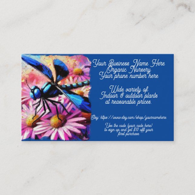 Dragonfly Daisies Pflanze Kinderzimmer Shop Sales Visitenkarte (Vorderseite)