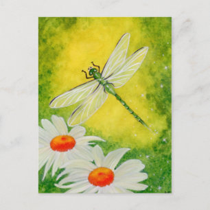 Dragonfly Daisies Postcard Postkarte