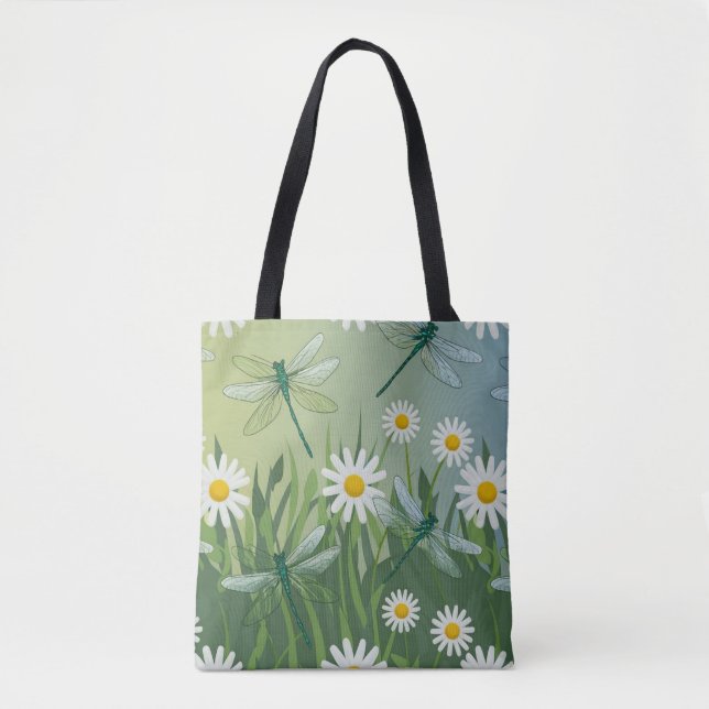 Dragonfly Daisies Shopping Errand Tote Bag (Vorderseite)