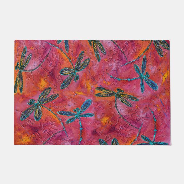 Dragonfly Dance Hot Fuchsia Door Mat Fußmatte (Vorderseite)