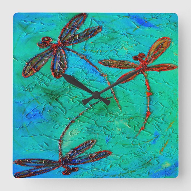 Dragonfly Dance Quadratische Wanduhr (Vorderseite)