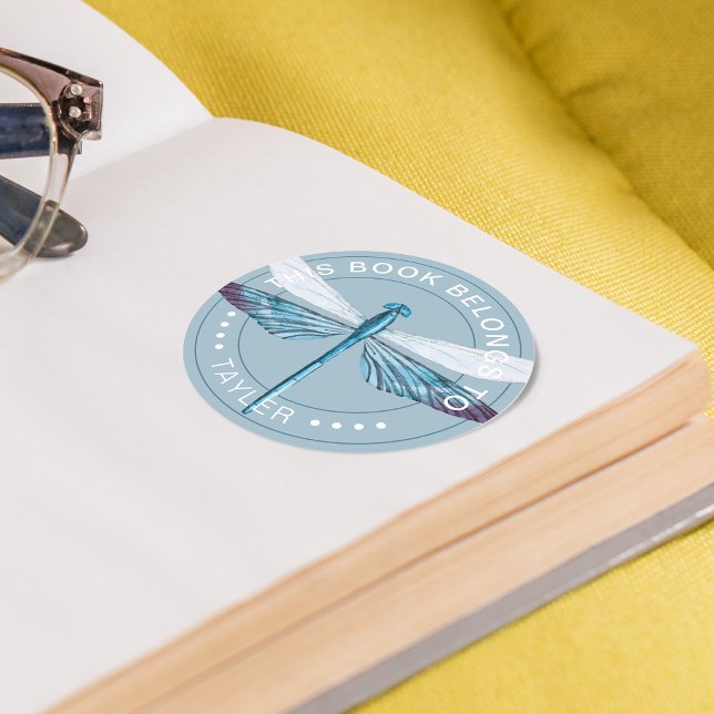 Dragonfly Dieses Buch gehört Runder Aufkleber (Dragonfly This Book Belongs To Classic Round Sticker)