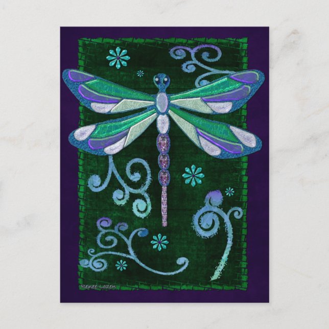 Dragonfly Elegant Jeweled Folk Art Postkarte (Vorderseite)