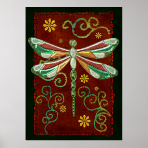 Dragonfly Elegant Jewelt 2 Folk Art Poster