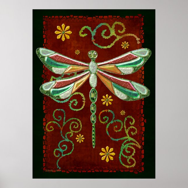 Dragonfly Elegant Jewelt 2 Folk Art Poster (Vorne)