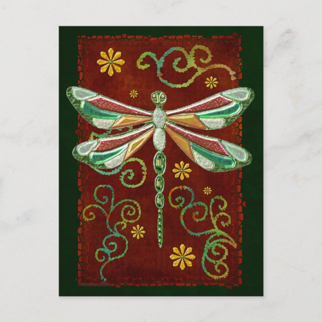 Dragonfly Elegant Jewelt 2 Folk Art Postkarte (Vorderseite)