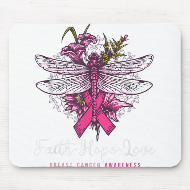 Dragonfly Faith Hope Liebe Brustkrebs Bewusstsein Mousepad (Vorne)