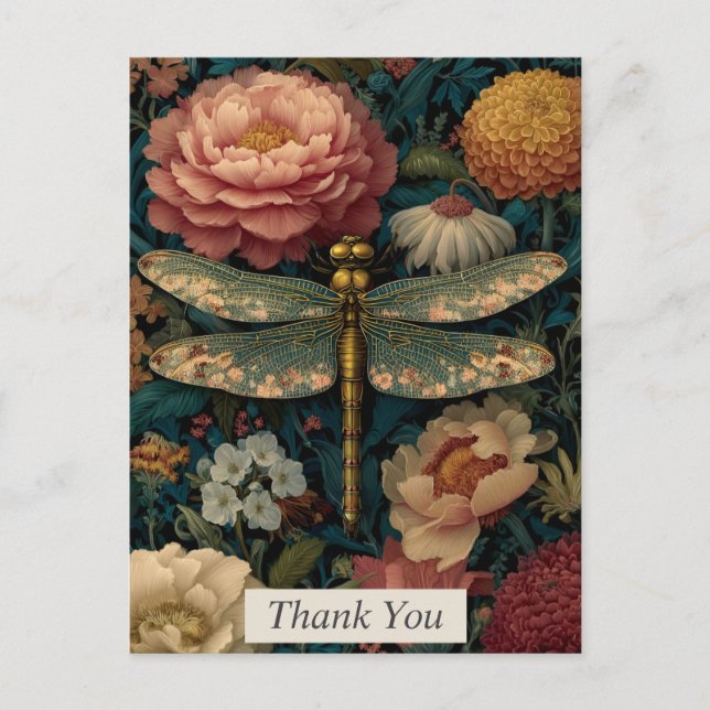 Dragonfly & farbenfrohe Blume Danke Karte (Vorderseite)