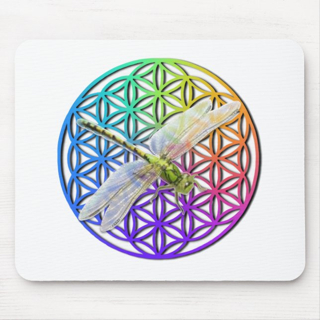 Dragonfly | farbenfrohe Blume des Lebens | Chakra  Mousepad (Vorne)