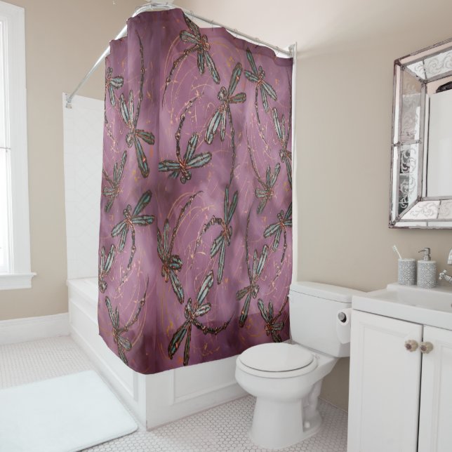 Dragonfly Flit Dusky-Rose Duschvorhang (Beispiel)