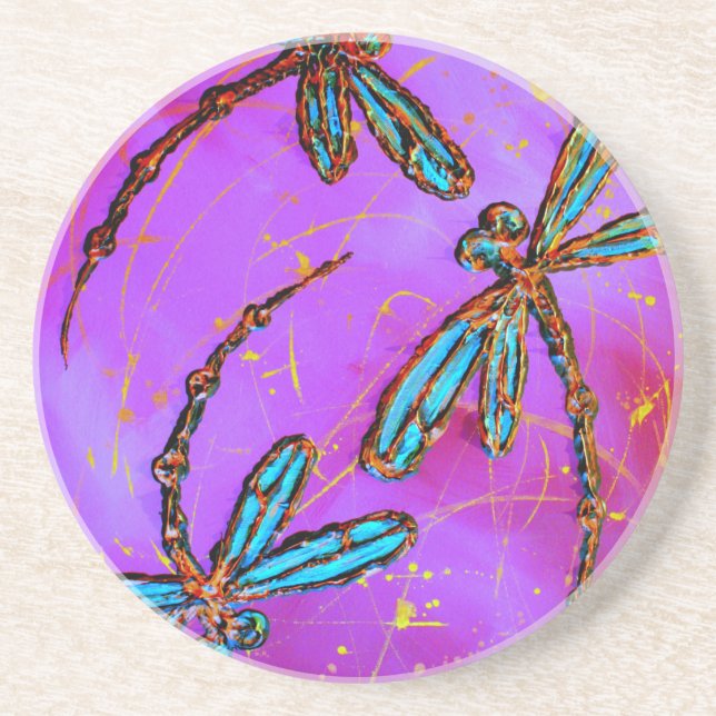 Dragonfly Flit Electric Pink Sandstein Untersetzer (Vorne)