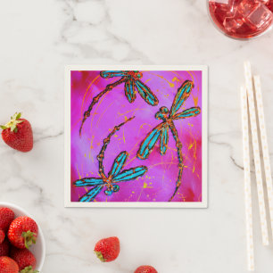 Dragonfly Flit Electric Pink Serviette