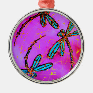 Dragonfly Flit Electric Pink Silbernes Ornament
