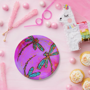 Dragonfly Flit Hot Pink Pappteller
