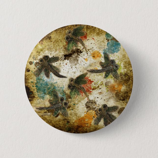 Dragonfly Flit Rustikaler Splash Button (Vorderseite)