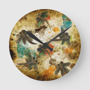 Dragonfly Flit Rustikaler Splash Runde Wanduhr