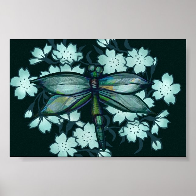 Dragonfly Flora Blume Art Drachenfliegen Poster (Vorne)