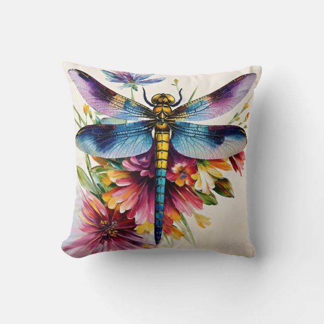 Dragonfly Floral Multicolor Art Kissen (Vorderseite)