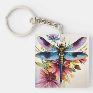 Dragonfly Floral Multicolor Art Schlüsselanhänger