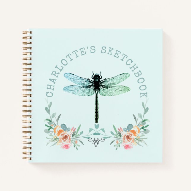 Dragonfly Floral Personalisiert Sketchbook Notizbuch (Vorderseite)