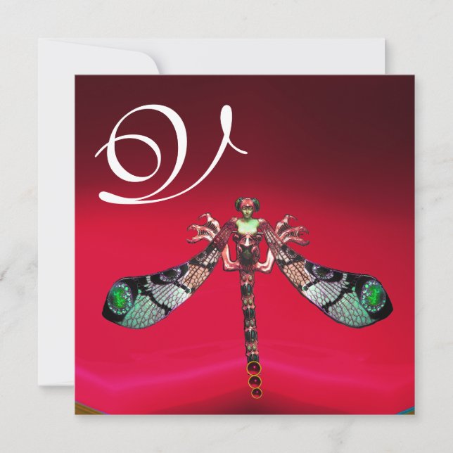 DRAGONFLY FRAMAN MONOGRAM, rotes bordeauxfarbenes  Einladung (Vorderseite)