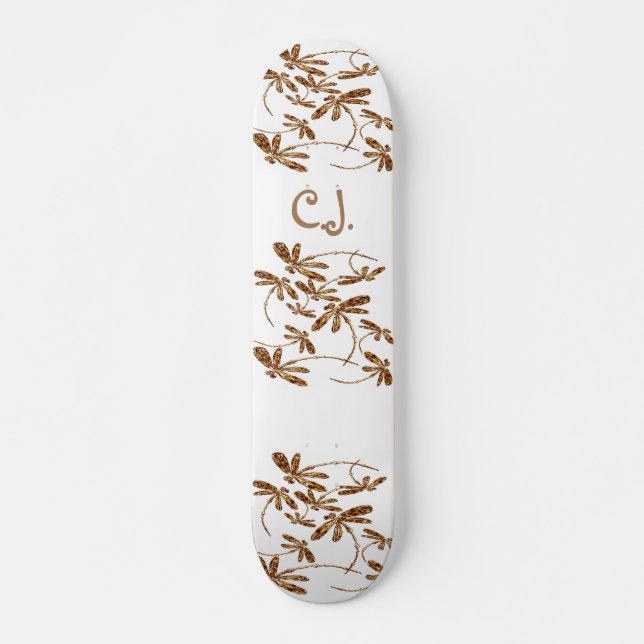 Dragonfly Frenzy Gold Skateboard Deck (Vorne)