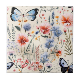 Dragonfly Garden Pink Blue Floral Blume Fliese