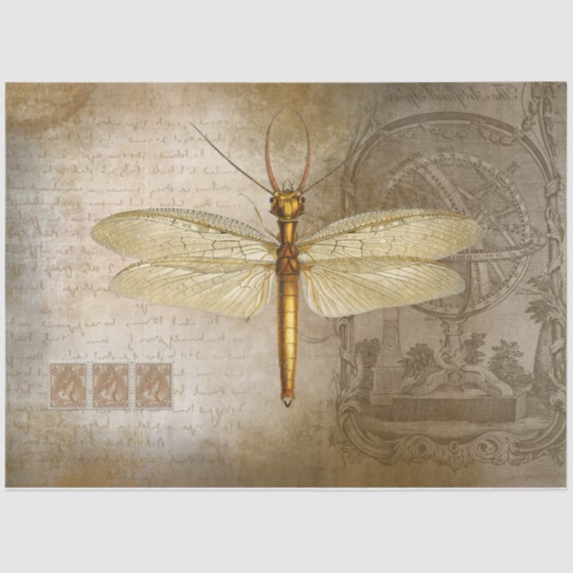 Dragonfly Gold Decoupage Tissue Paper Seidenpapier (Vorderseite)